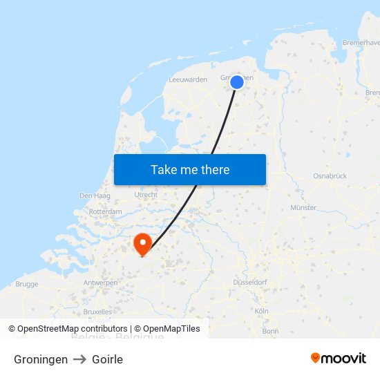 Groningen to Goirle map