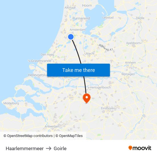 Haarlemmermeer to Goirle map