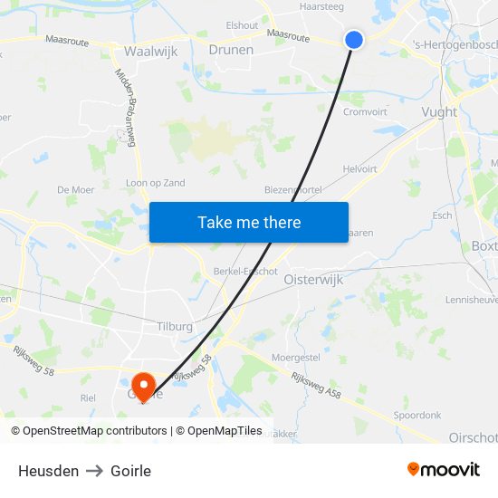 Heusden to Goirle map