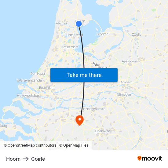 Hoorn to Goirle map