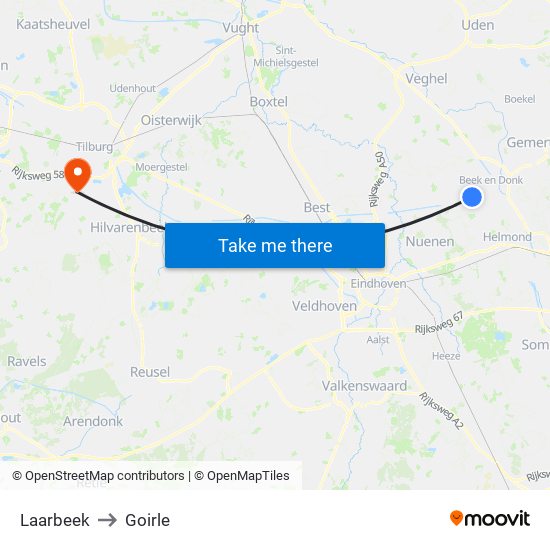 Laarbeek to Goirle map