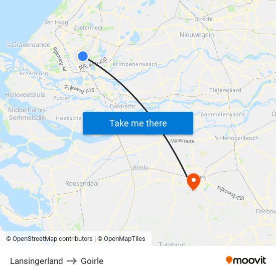 Lansingerland to Goirle map