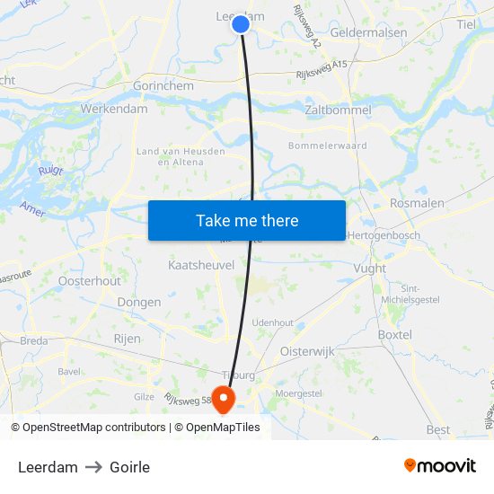 Leerdam to Goirle map