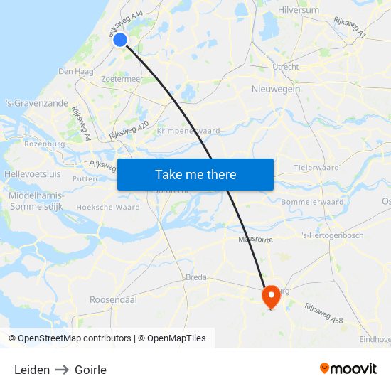 Leiden to Goirle map