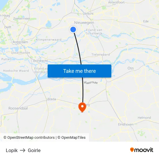 Lopik to Goirle map