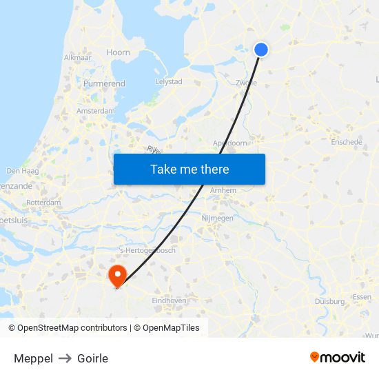 Meppel to Goirle map