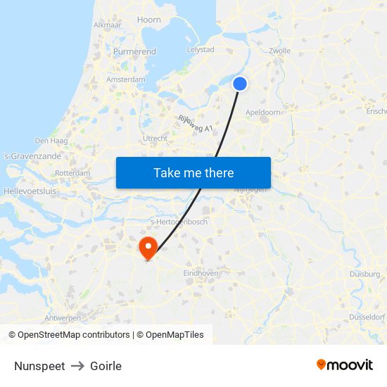 Nunspeet to Goirle map