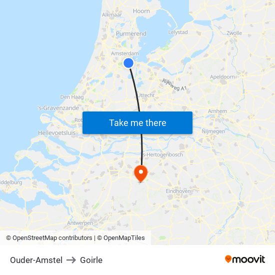 Ouder-Amstel to Goirle map