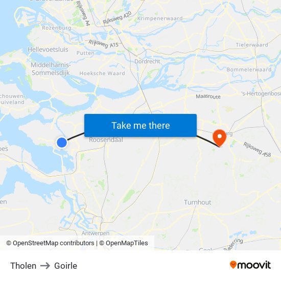 Tholen to Goirle map
