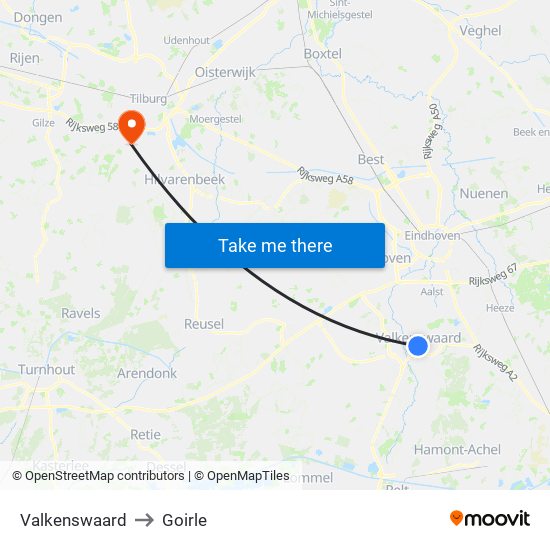 Valkenswaard to Goirle map