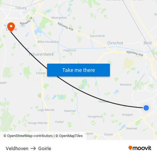 Veldhoven to Goirle map