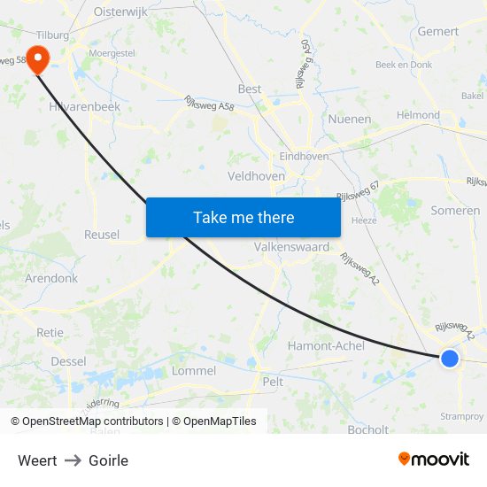 Weert to Goirle map