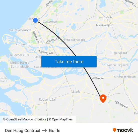 Den Haag Centraal to Goirle map