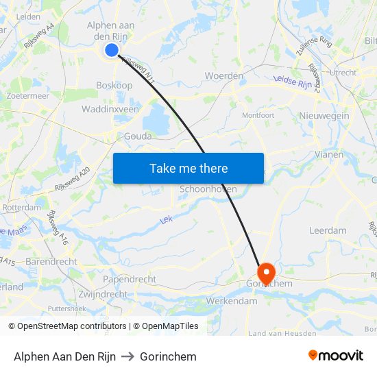 Alphen Aan Den Rijn to Gorinchem map