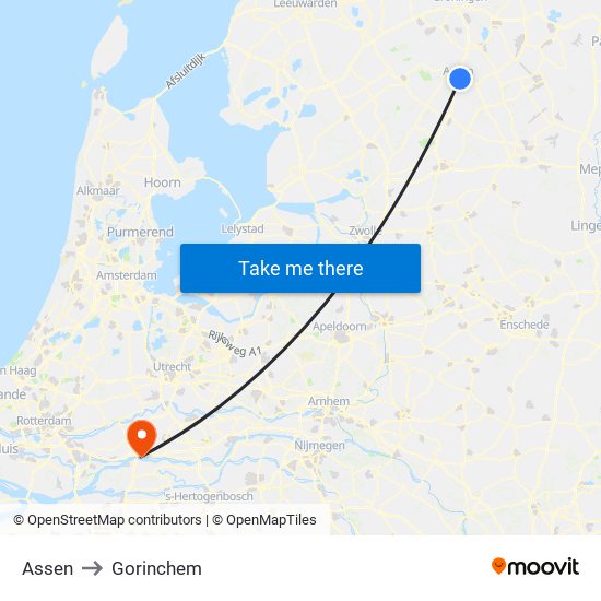 Assen to Gorinchem map