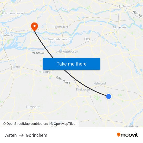 Asten to Gorinchem map