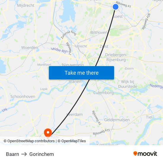 Baarn to Gorinchem map