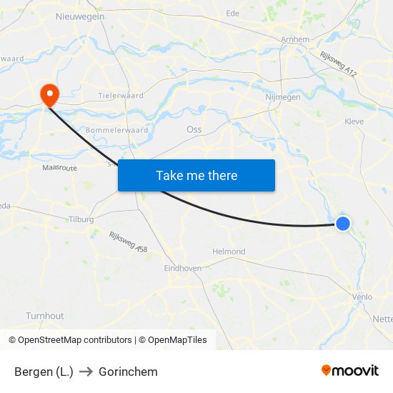 Bergen (L.) to Gorinchem map