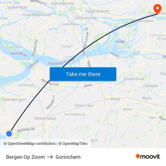 Bergen Op Zoom to Gorinchem map