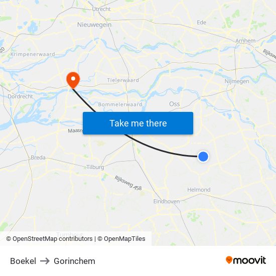 Boekel to Gorinchem map