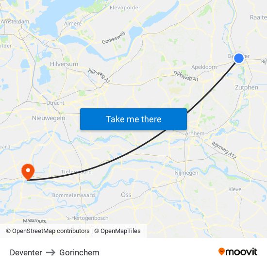 Deventer to Gorinchem map