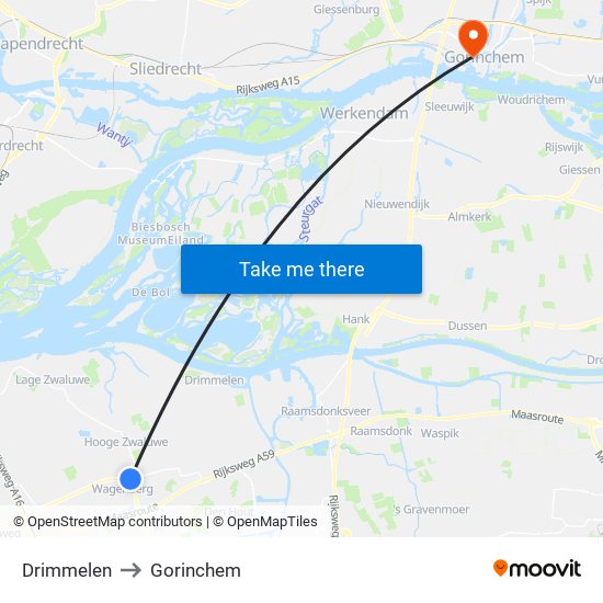 Drimmelen to Gorinchem map