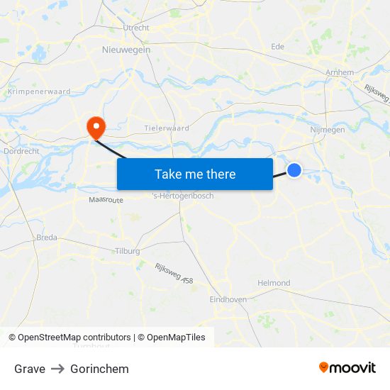 Grave to Gorinchem map