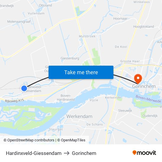 Hardinxveld-Giessendam to Gorinchem map