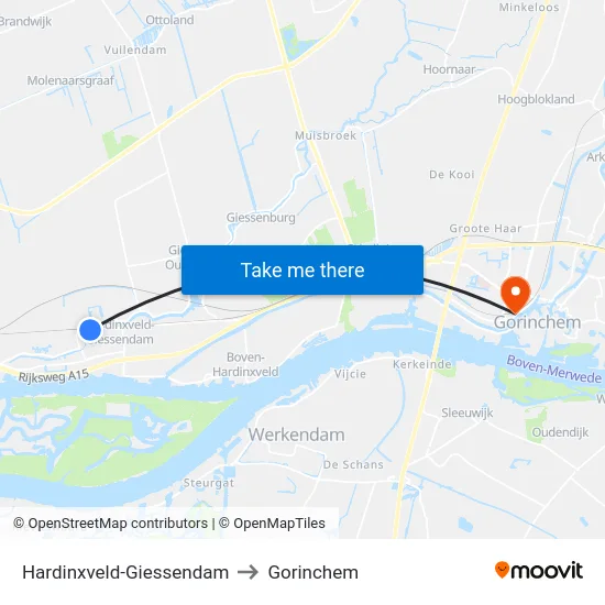 Hardinxveld-Giessendam to Gorinchem map
