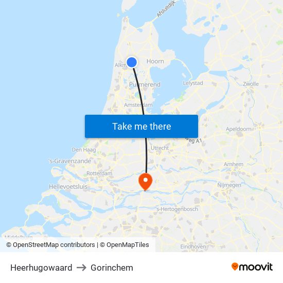 Heerhugowaard to Gorinchem map