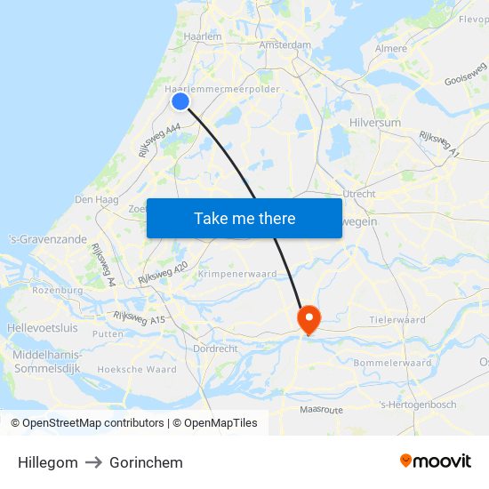 Hillegom to Gorinchem map