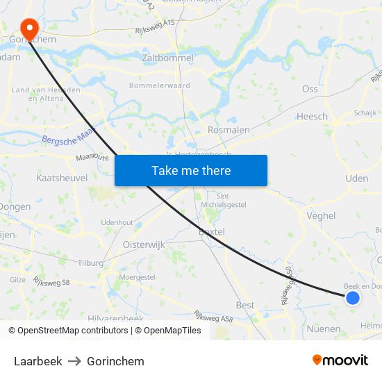 Laarbeek to Gorinchem map