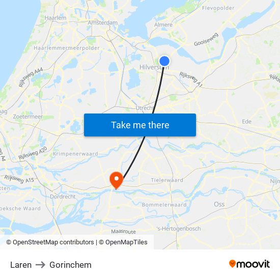 Laren to Gorinchem map