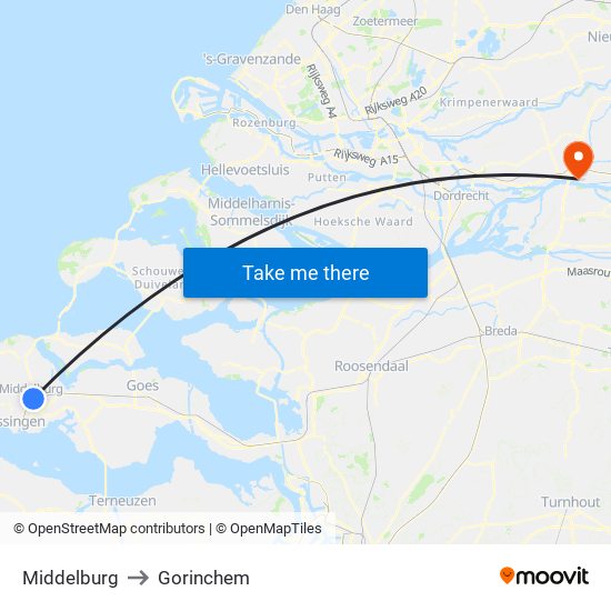 Middelburg to Gorinchem map