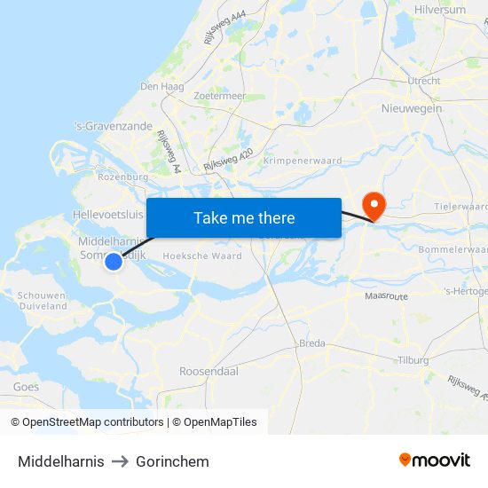 Middelharnis to Gorinchem map