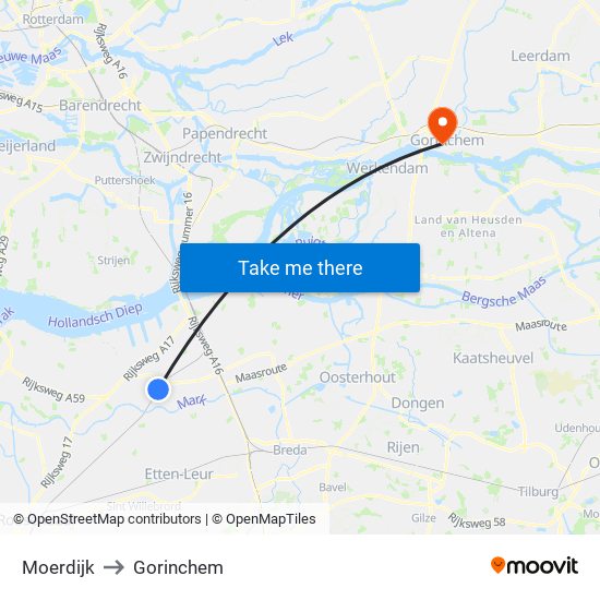 Moerdijk to Gorinchem map