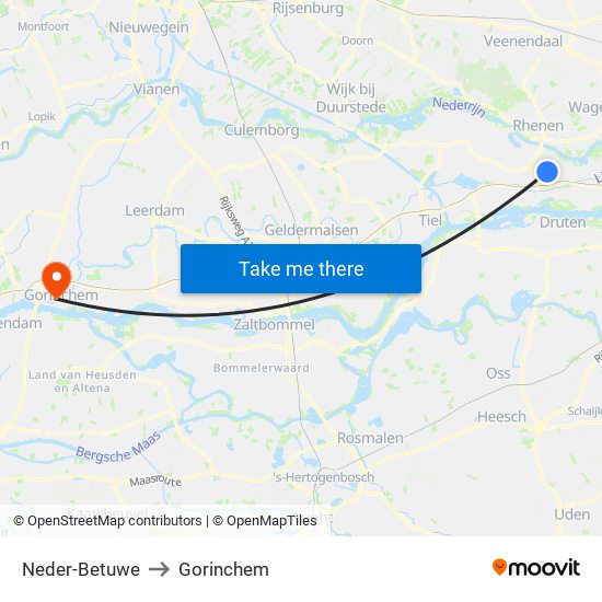 Neder-Betuwe to Gorinchem map