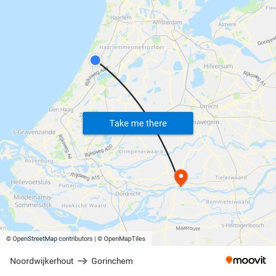 Noordwijkerhout to Gorinchem map