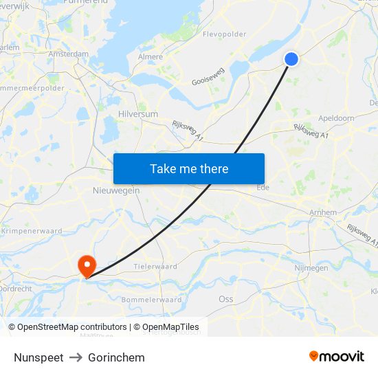 Nunspeet to Gorinchem map