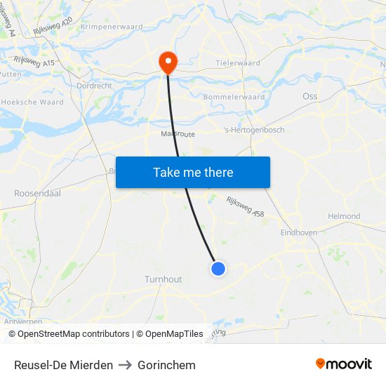 Reusel-De Mierden to Gorinchem map