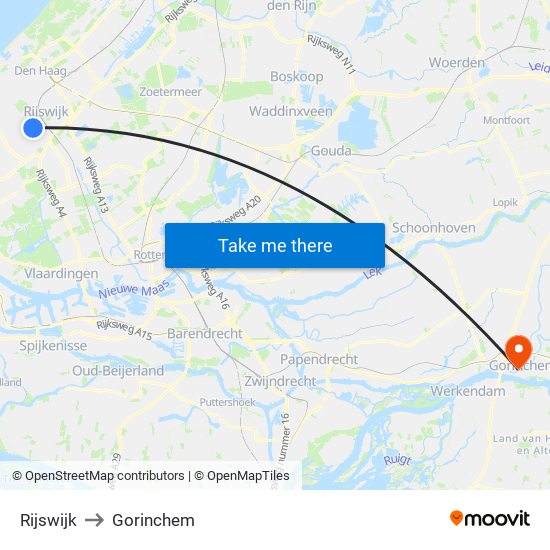 Rijswijk to Gorinchem map