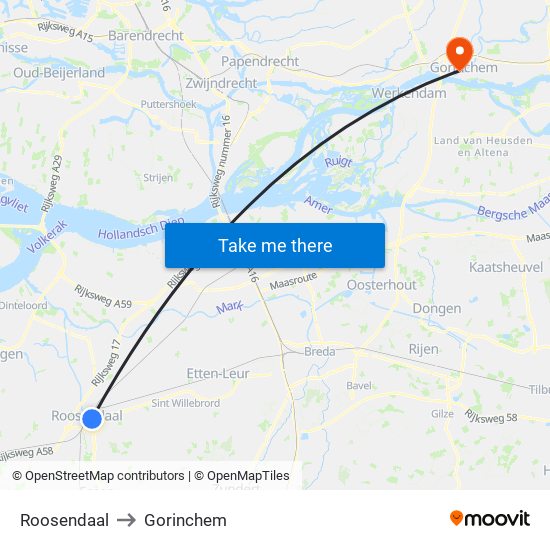 Roosendaal to Gorinchem map