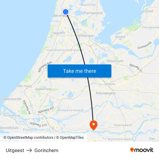 Uitgeest to Gorinchem map