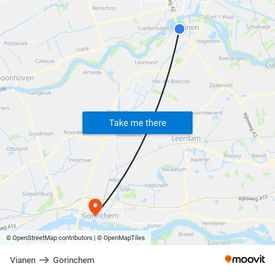 Vianen to Gorinchem map