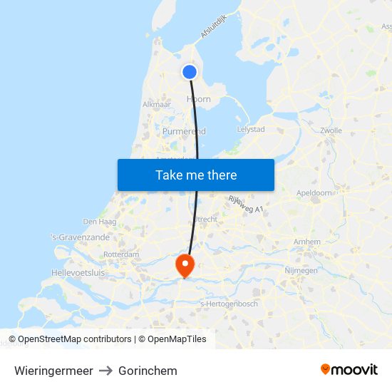 Wieringermeer to Gorinchem map