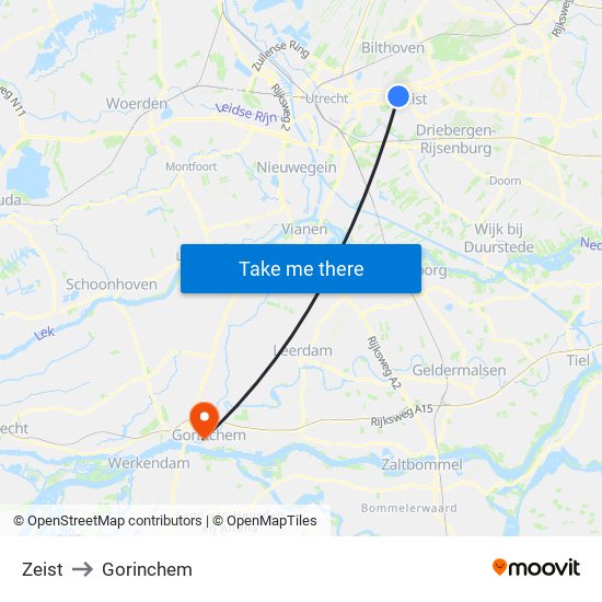 Zeist to Gorinchem map