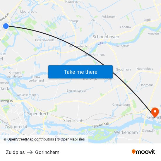 Zuidplas to Gorinchem map