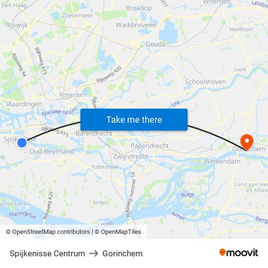 Spijkenisse Centrum to Gorinchem map