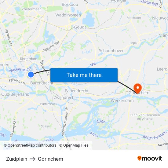 Zuidplein to Gorinchem map