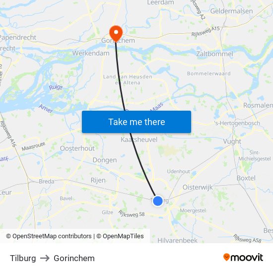 Tilburg to Gorinchem map